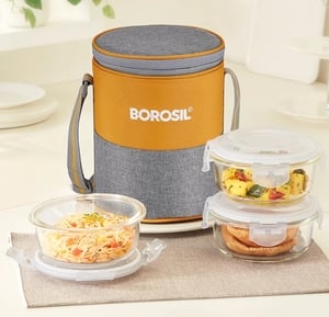 BOROSIL Zest Borosilicate Glass Lunchbox, 3pc Square Set (400ml Each), Office Tiffin Box 3 (1200 ml)