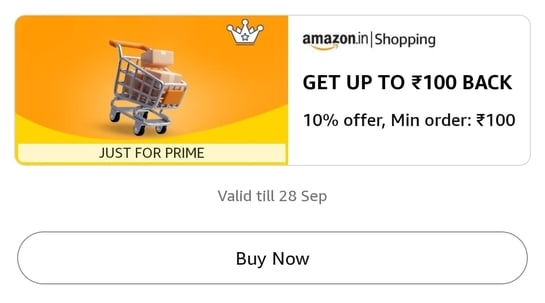 Amazon - Get 10% back upto ₹100 on min order value of ₹100 [Just for Prime