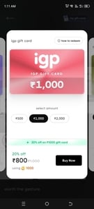 CRED: IGP & FNP Gift Cards @ 20% OFF | ₹1,000 IGP @ ₹800 & ₹500 FNP @ ₹400