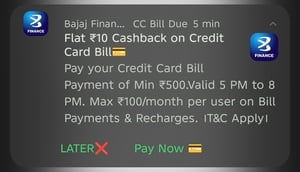 Pay your Credit Card Bill payment of Min ₹500 And Get Flat ₹10 Cashback Valid 5-8 PM.