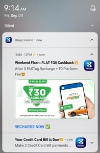 Bajaj Finserv: Flat ₹30 Cashback on 3 FASTag Recharges | 9 AM–12 PM | Minimum transaction: ₹100