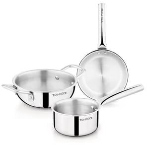 Click to enlarge Bergner Tripro Mini 3 Piece Triply Set - 14cm Kadai, 12cm Saucepan, 14cm Frypan