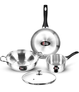 Milton Pro Cook 3-Layer Thick Triply Bottom I Induction Friendly Stainless Steel 4 Pc Kitchen Set