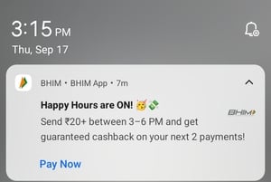 BHIM: Send ₹20+ between 3 PM–6 PM and get Guaranteed Cashback on 2 Payments