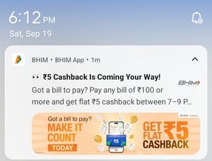 Bhim: Flat 5 cashback on Bill 100+