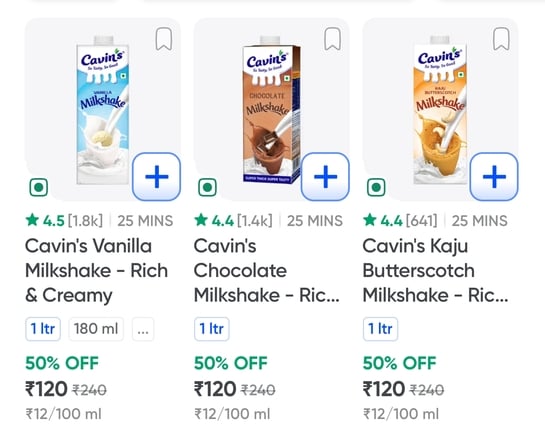 Cavin Milkshake at 50% discount - Swiggy Instamart