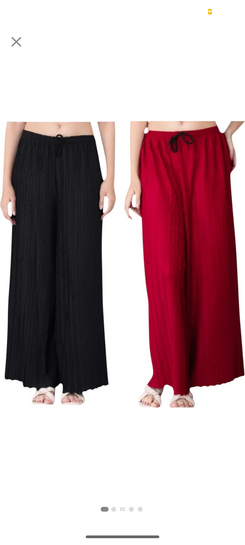 Loot :-Pack of 2 Women Regular Fit Red, Black Polyester Trousers