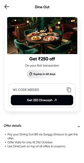 GET FREE 250 SWIGGY DINECASH