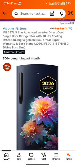 FB 187L 5 Star Advanced Inverter Direct-Cool Single Door Refrigerator with 30 Hrs Cooling Retention, Big Vegetable Box, 4 Year Super Warranty & Base Stand (2026, IFBDC-213EYBNED, Divine Bliss Blue)