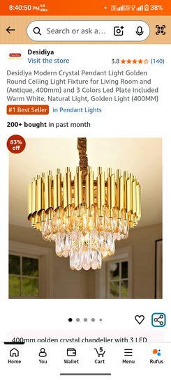Desidiya Modern Crystal Pendant Light Golden Round Ceiling Light Fixture for Living Room and (Antique, 400mm) and 3 Colors Led Plate Included Warm White, Natural Light, Golden Light (400MM)