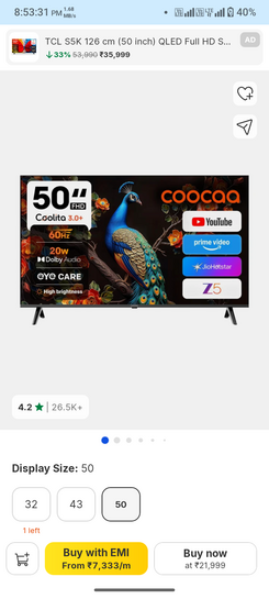 50 inch) Full HD LED Smart Coolita TV