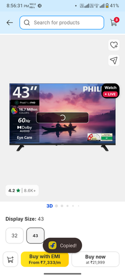 Phillips frameless 43 inch Google tv