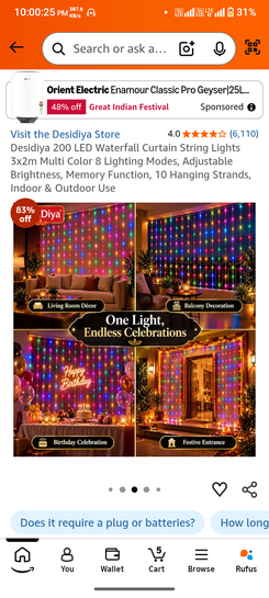 Desidiya 200 LED Waterfall Curtain String Lights 3x2m Multi Color 8 Lighting Modes, Adjustable Brightness, Memory Function, 10 Hanging Strands, Indoor & Outdoor Use