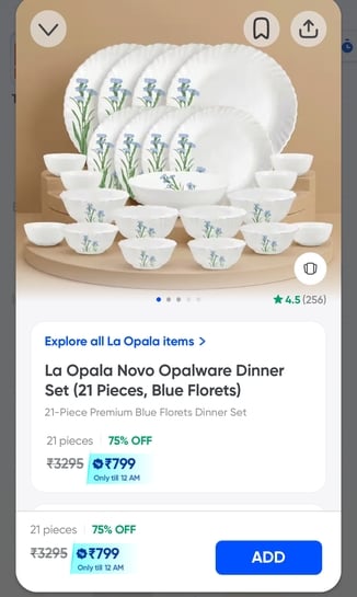 (RUSH DEAL) La Opala Novo Opalware Dinner Set (21 Pieces, Blue Florets)