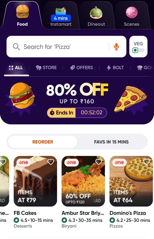 Swiggy Food 80% Upoto 160 (Location specific)