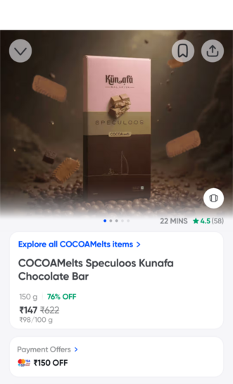 [Imported] COCOAMelts Speculoos Kunafa Chocolate Bar @ 76% off