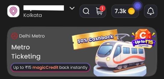 Click to enlarge Buy Metro Ticket from Magicpin get Rs.15 Cashback