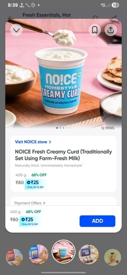 NOICE fresh creamy curd 400g at 25 rs