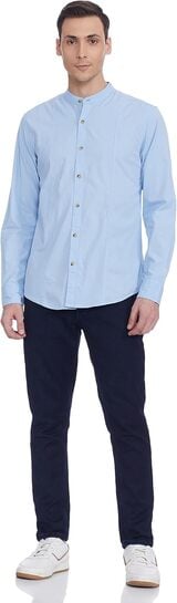 Amazon Brand - INKAST Men's Pure Cotton Solid Slim Casual Shirt (AZ-INK-RFS-MD-07_Skly Blue M)