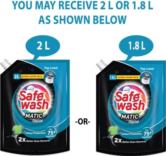 SafeWash Top Load Matic Premium Detergent Liquid | 2X Stain Removal
