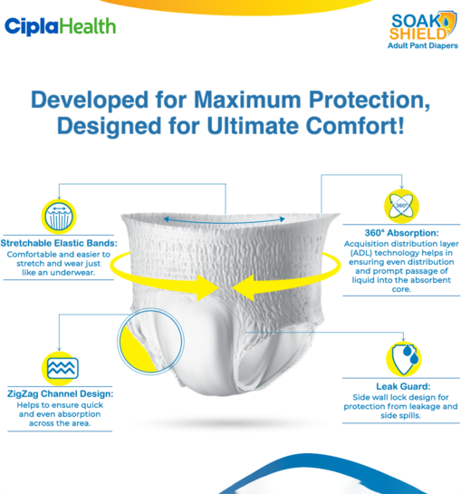 Cipla brand Soak shield pant-style adult diapers (pack of 10)