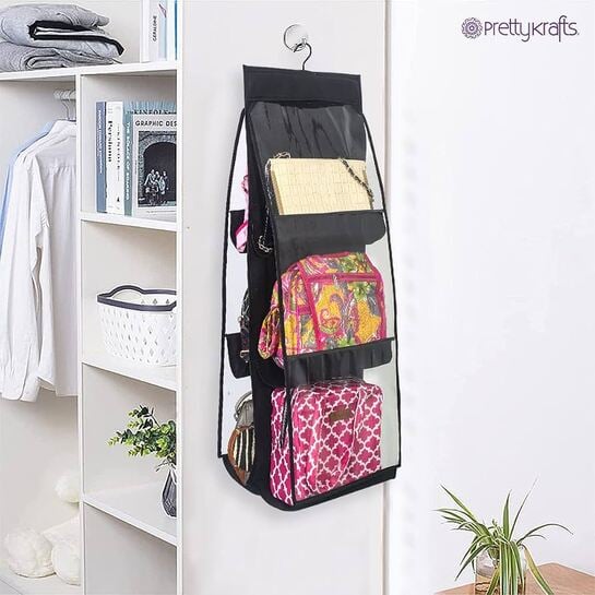 PrettyKrafts™ F1563_Black Purse/Handbag Hanging Storage Organiser Black