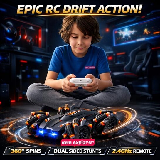 [Prime rewards: account specific] MiniExplorer Drift Stunt Car (Remote Control Car Toy) | 360° Rotation, Double Sided Driving