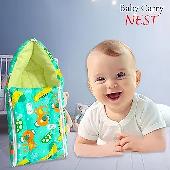 Click to enlarge MOM & SON Green colour Cotton Sleeping and Carry Bag 29.52 by 17.71 by 3.93 inches