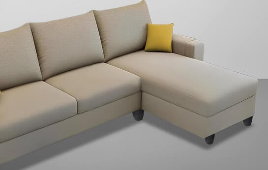 [Amazon Rewards are account specific] Casaliving Porto RHS 4 Seater L Shape Sofa Set for Living Room (Cream Fabric) Premium Velvet Fabric Sofa