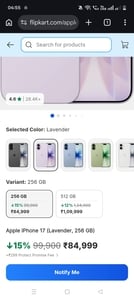 apple iphone 17 price drop in flipkart