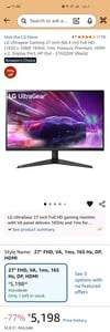 LG 27" 165hz Monitor @ 5129₹
