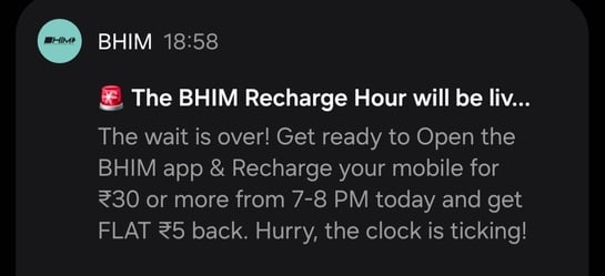 BHIM Recharge Hour – Flat ₹5 Cashback
