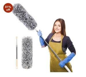 Microfiber Feather Duster with Extendable Long Pole (100 Inches), Bendable Head for Cleaning High Ceiling Fans, Interior Roof, Cobwebs – Washable & Telescopic Long Handle Cleaning Tool (S2)