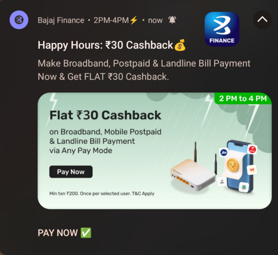 Bajaj - Flat Rs 30 on postpaid bill payment of Min Rs 200