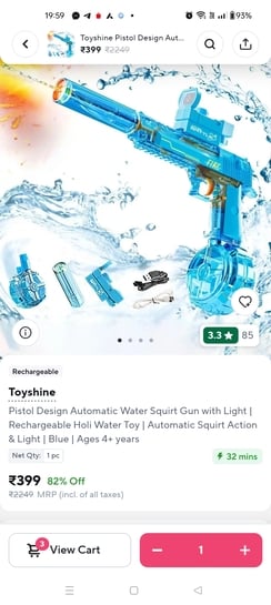 Zepto - Toyshine Electric Pistol at Rs.399