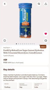 Fast&Up Reload Low Sugar Instant Hydration With 5 Essential Electrolytes | Lime&Lemon