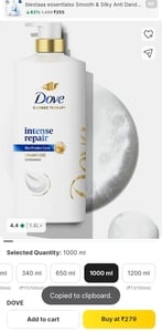 Dove Intense Repair Nourishing Shampoo 1L