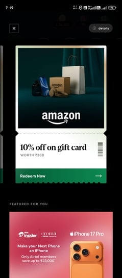 Cred daily rewards: 10% off on Amazon pay gv