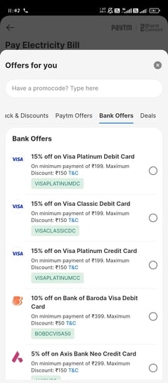 Paytm: Visa dc cc offer once again this month. (Valid changed dec to sept)