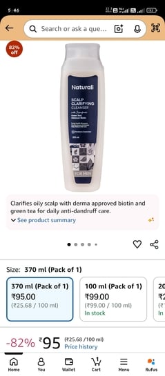 Naturali Scalp Clarifying Anti-Dandruff Shampoo 370ml at 95rs