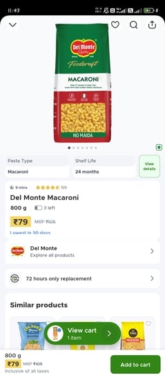 Blinkit- pasta800gm at 79rs