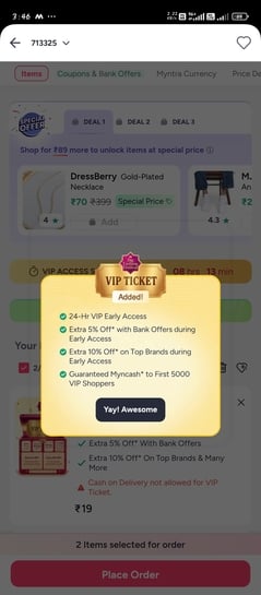 Myntra vip tickit @19