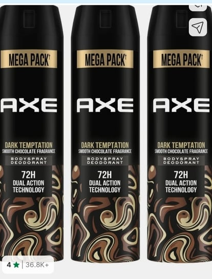 Click to enlarge Axe 645ml deo pack of 3 at 217rs