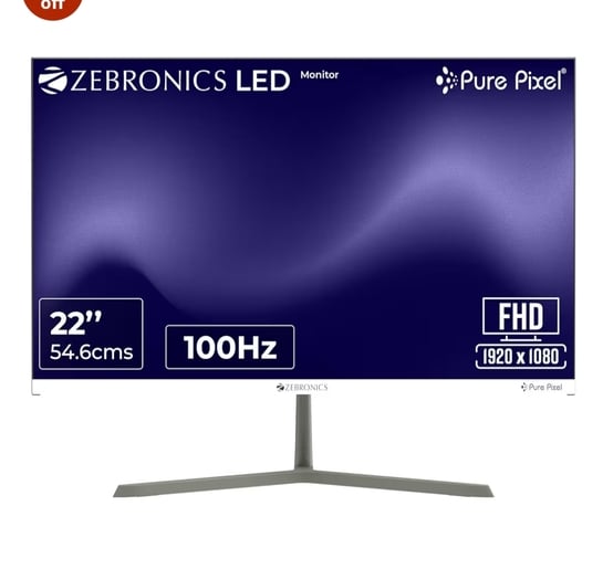 Zebronics Full HD LED Monitor, 21.5" Anti-Glare Screen, 100HzRefresh Rate, Ultra Slim