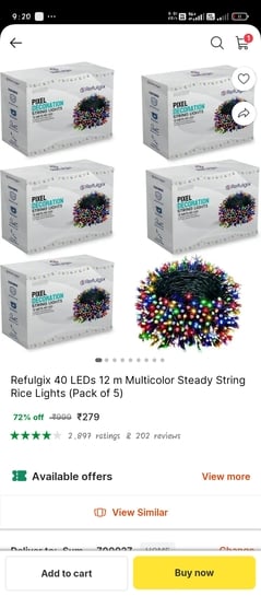 Multicolour steady string (tuni) light 40 led 12m/35ft pack of 5 @279 (56/pack)