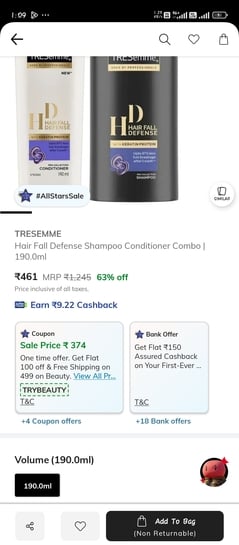 Tresemme 1 lt shampoo +190ml conditioner
