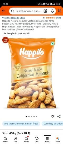 400gm happilo cashew @306 subscribe and pay(765/kg)