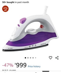 Havells Plastic Flare 1250 Watts Steam Iron With Vertical & Horizontal Ironing | Teflon Coated Sole Plate| Powerful Mist Spray With 3 Functions| 360° Swivel Cord|2 Years Manufacturer Warranty (Purple)