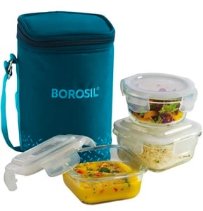 BOROSIL Teal Bag, 3 Pc (320 ml x 2 + 240ml x 1 ), Office Tiifin 3 Containers Glass Office Lunch Box on Flipkart
