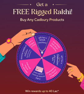 Zepto - get free rigged rakhi & get a chance to win upto 40 lakhs when you purchase any Cadbury products